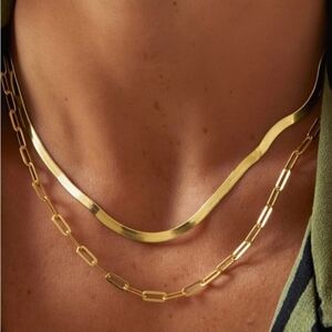 Anthropologie Gold Link Chain Necklace Set